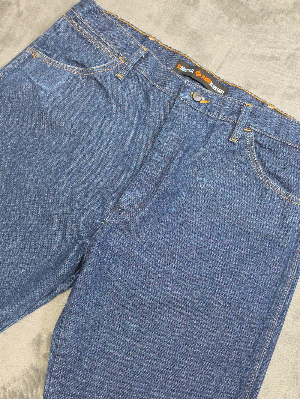 Wrangler FR 38 X 32 Relaxed Fit Indigo Blue Denim Jeans